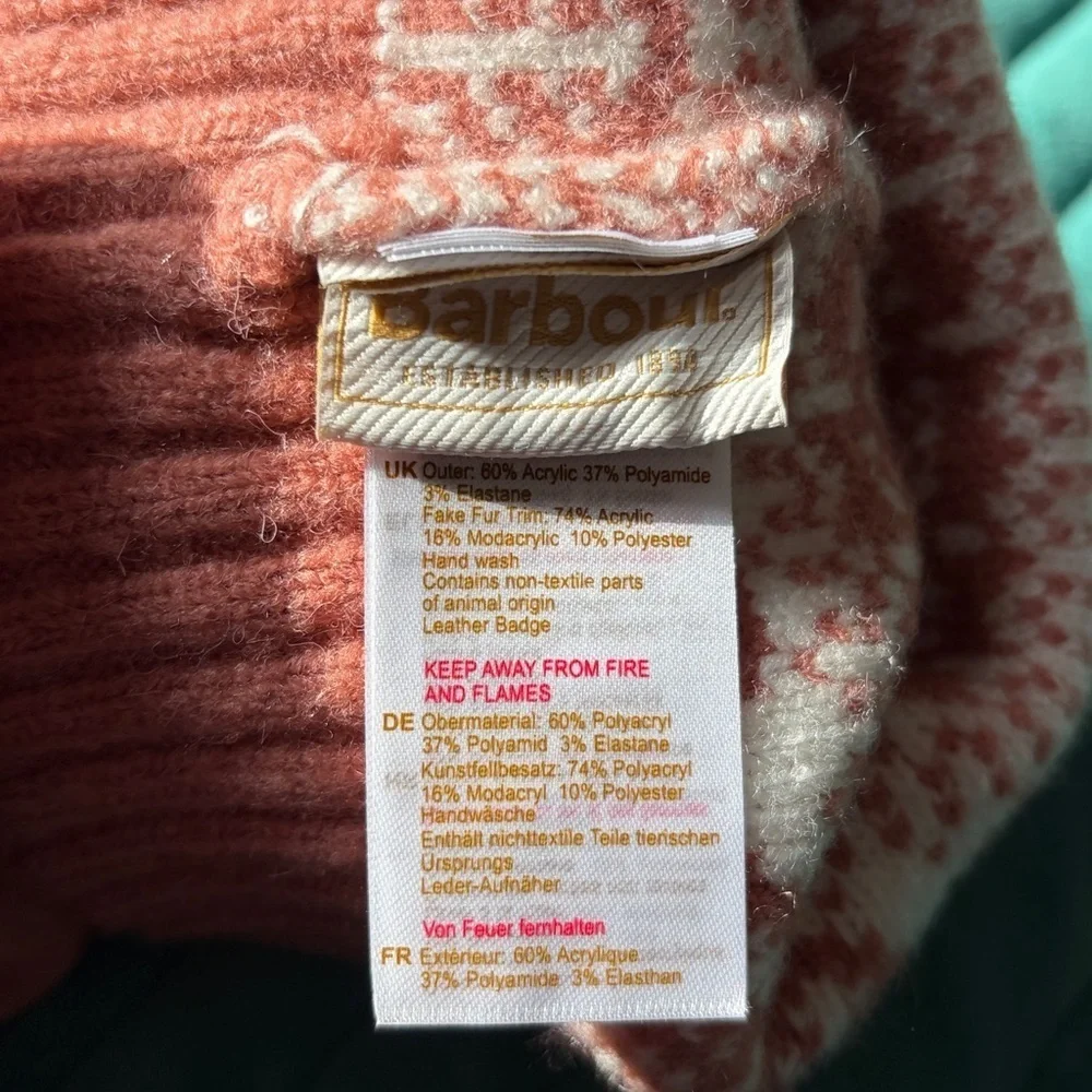 Barbour girls Pink Knit Pom-Pom Hat NWOT fair isle alpine